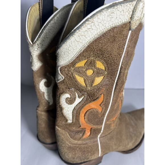 Vintage Justin Cowboy Boots Brown Orange Suede Leather Womens Size 8.5B Western - Picture 2 of 13